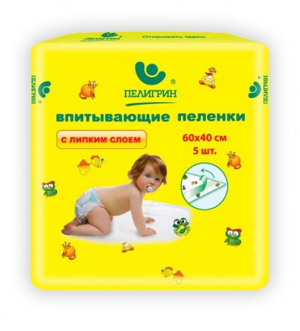 Пелёнки впитывающие с липким фиксирующим слоем, 60х40 см, 5 шт.