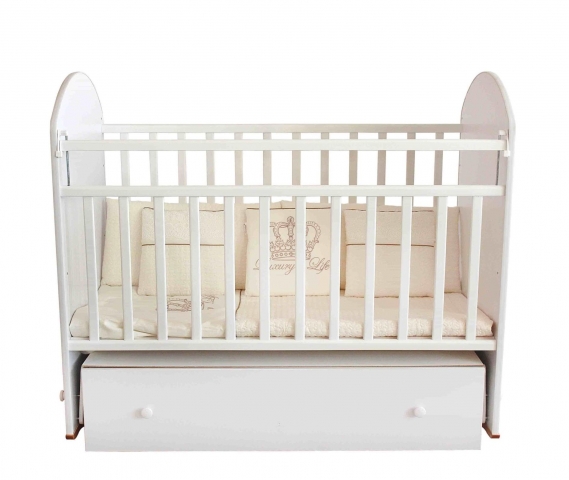 Кроватка детская 4Baby F7 колесо/качалка+ящик белый