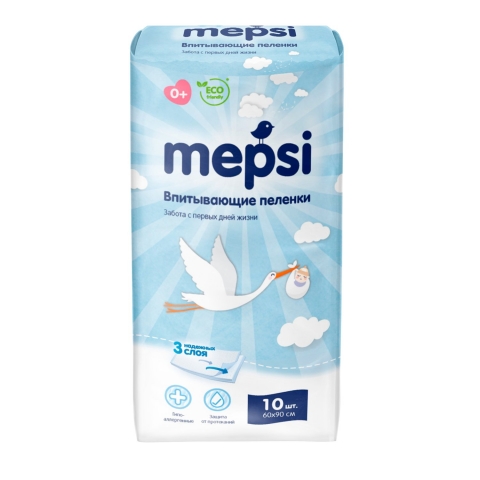 Пеленки впитывающие 60*90 10шт Mepsi