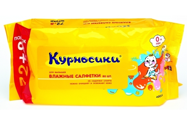 Салфетки влажные д/малышей арт.40116 курносики 72+8